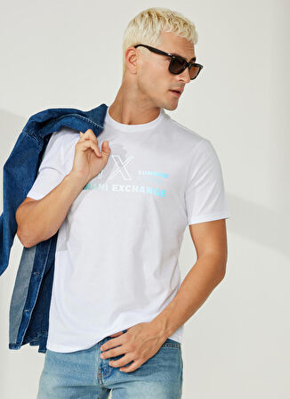 Bisiklet Yaka Baskılı Beyaz Erkek T-Shirt 3RZTJA 1100-WHITE