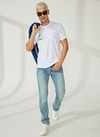 Bisiklet Yaka Baskılı Beyaz Erkek T-Shirt 3RZTJA 1100-WHITE