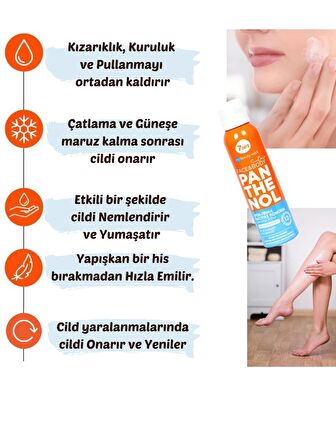 7DAYS %12 Panthenol Kuru Tahriş Olmuş - Güneş yanığı - Cilt Yaralanmları - Onarım Yenileme Nemlendirici Sprey Krem 150 Ml