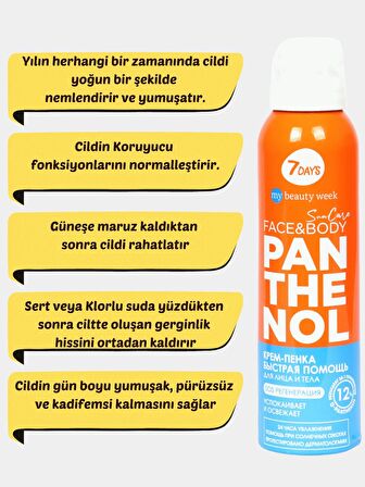 7DAYS %12 Panthenol Kuru Tahriş Olmuş - Güneş yanığı - Cilt Yaralanmları - Onarım Yenileme Nemlendirici Sprey Krem 150 Ml