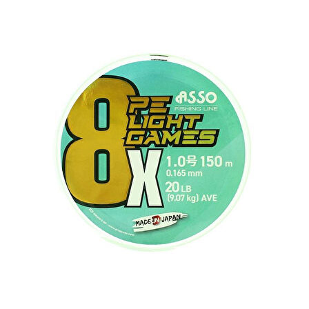 Asso 8X Light Games PE 8 Örgü Spin İp Misina 150mt Fluo Green Fluo Green-0,185 mm