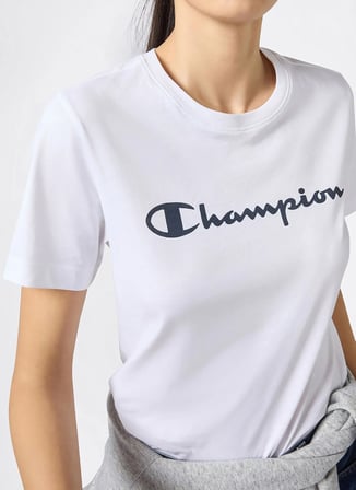 Champion 118428-WW001 Short Sleeve T-shirt Beyaz Erkek Yuvarlak Yaka T-Shirt
