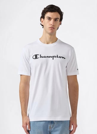 Champion 221814-WW001 Short Sleeve T-shirt Beyaz Erkek Yuvarlak Yaka Süprem T-Shirt