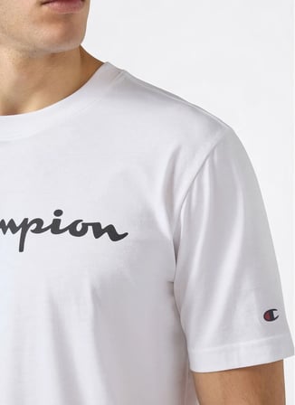 Champion 221814-WW001 Short Sleeve T-shirt Beyaz Erkek Yuvarlak Yaka Süprem T-Shirt