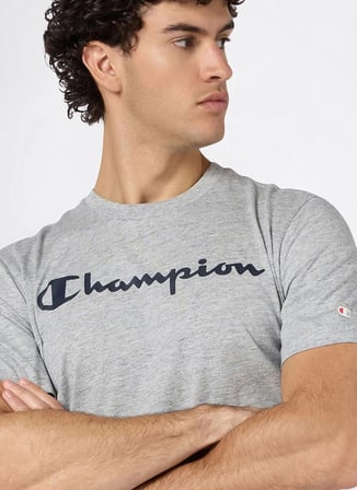 Champion 221814-EM021 Short Sleeve T-shirt Gri Erkek Yuvarlak Yaka T-Shirt