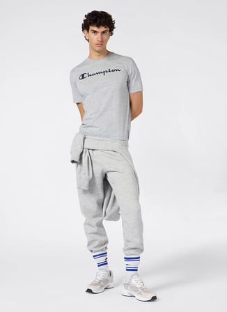 Champion 221814-EM021 Short Sleeve T-shirt Gri Erkek Yuvarlak Yaka T-Shirt