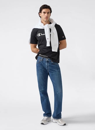 Champion 221814-KK001 Short Sleeve T-shirt Siyah Erkek Yuvarlak Yaka Süprem T-Shirt