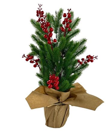 Yılbaşı Ağacı Kokina lı Yapay Çam Ağacı Kraft Saksıda 55cm
