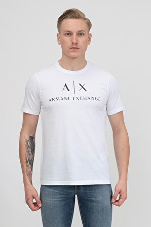 Armani Exchange Bisiklet Yaka Düz Beyaz Erkek T-Shirt 8NZTCJ 1100-WHITE