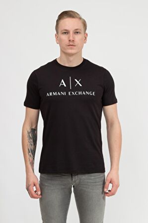 Armani Exchange Bisiklet Yaka Düz Siyah Erkek T-Shirt 8NZTCJ 1200-BLACK