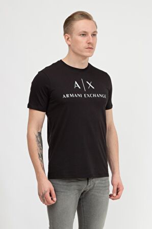 Armani Exchange Bisiklet Yaka Düz Siyah Erkek T-Shirt 8NZTCJ 1200-BLACK