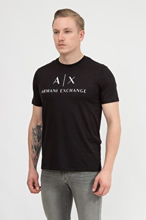 Armani Exchange Bisiklet Yaka Düz Siyah Erkek T-Shirt 8NZTCJ 1200-BLACK