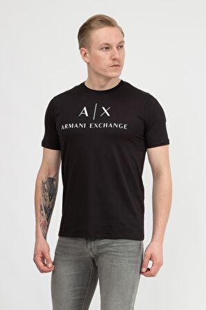 Armani Exchange Bisiklet Yaka Düz Siyah Erkek T-Shirt 8NZTCJ 1200-BLACK