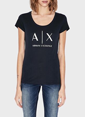 Armani Exchange Bisiklet Yaka Baskılı Siyah Kadın T-Shirt 8NYT70