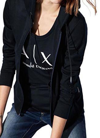 Armani Exchange Bisiklet Yaka Baskılı Siyah Kadın T-Shirt 8NYT70