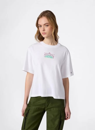 Champion 118389-WW016 SS Tee Beyaz Yuvarlak Yaka Düz Kadın T-Shirt