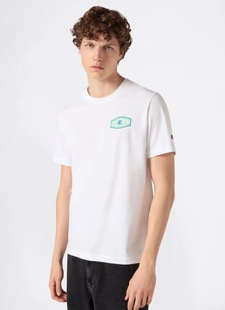 Champion 222392-WW001 Crewneck T-Shirt Beyaz Yuvarlak Yaka Düz Erkek T-Shirt