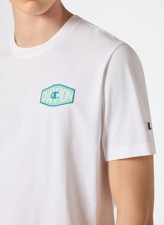 Champion 222392-WW001 Crewneck T-Shirt Beyaz Yuvarlak Yaka Düz Erkek T-Shirt
