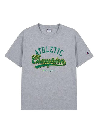 Champion 222392-EM021 Crewneck T-Shirt Gri Yuvarlak Yaka Düz Erkek T-Shirt