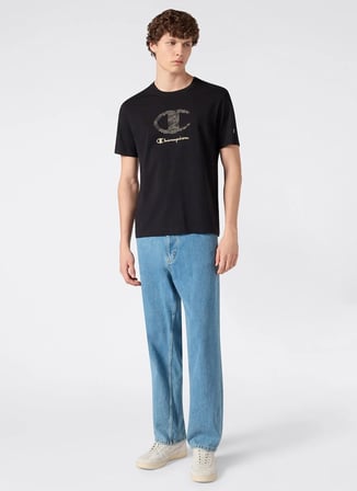 Champion 222392-KK001 Crewneck T-Shirt Siyah Yuvarlak Yaka Düz Erkek T-Shirt