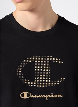 Champion 222392-KK001 Crewneck T-Shirt Siyah Yuvarlak Yaka Düz Erkek T-Shirt