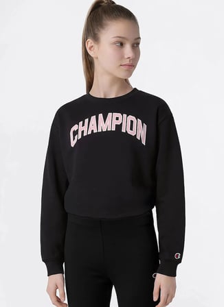Champion Siyah Kadın Baskılı Eşofman Takımı 405461-Crew Neck Tracksuit