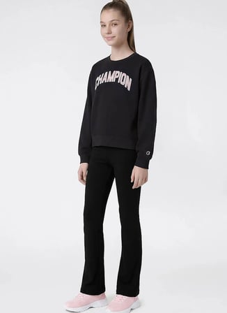Champion Siyah Kadın Baskılı Eşofman Takımı 405461-Crew Neck Tracksuit