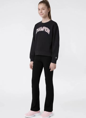 Champion Siyah Kadın Baskılı Eşofman Takımı 405461-Crew Neck Tracksuit
