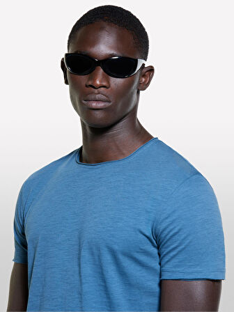 Erk_%100 Pamuk Bisiklet Yaka Slim Fit Slub T-Shirt Erkek Petrol Mavisi T-Shirt - 324A3WF0S101K