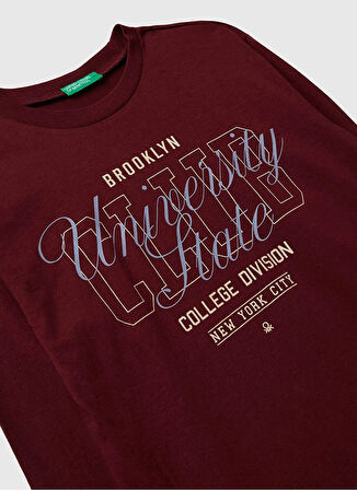 Benetton Baskılı Bordo Erkek Çocuk T-Shirt 35RYC10QQ