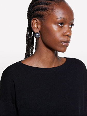 Kdn_Viskoz Karışımlı Normal Kesim Düz Kayık Yaka Kazak Kadın Siyah Kazak - 324A17Q3M103J