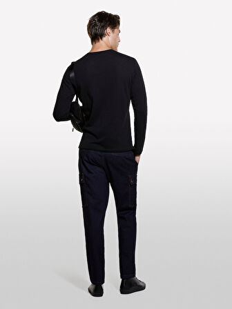 %100 Pamuk Dar Kesim Bisiklet Yaka Uzun Kollu T-Shirt Erkek Siyah T-Shirt - 324A3WF0S1013