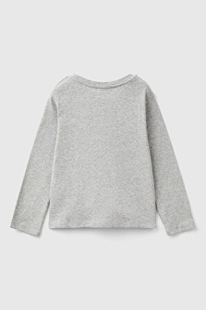 Kız Çocuk Logo Baskılı Uzun Kollu T-Shirt - Gri Melanj | 18-24AY