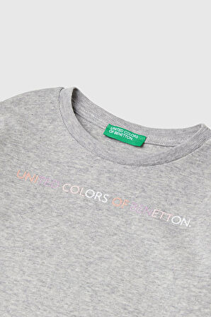 Kız Çocuk Logo Baskılı Uzun Kollu T-Shirt - Gri Melanj | 18-24AY