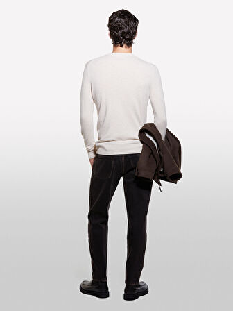 Kaşmir Karışımlı Bisiklet Yaka Kazak Erkek Krem Kazak - 324A102HS1B17