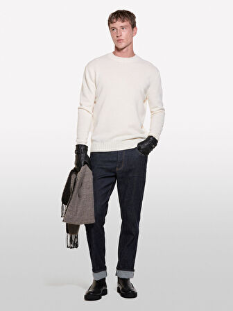 Yün Karışımlı Normal Kesim Bisiklet Yaka  Kazak Erkek Krem Kazak - 324A1244S102F