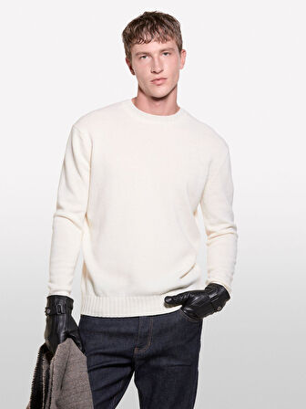 Yün Karışımlı Normal Kesim Bisiklet Yaka  Kazak Erkek Krem Kazak - 324A1244S102F