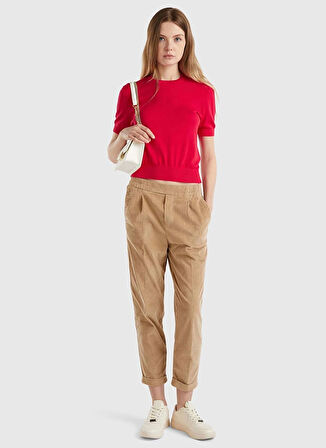 Benetton Yuvarlak Yaka Normal Kırmızı Kazak Kadın 103CD10BD