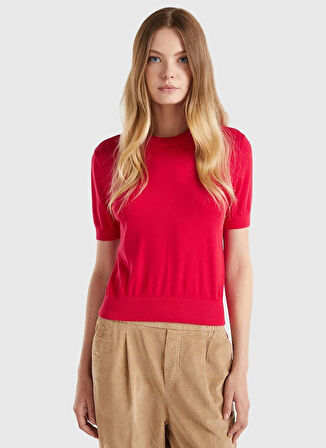 Benetton Yuvarlak Yaka Normal Kırmızı Kazak Kadın 103CD10BD