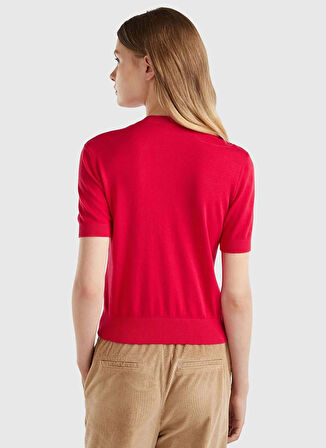 Benetton Yuvarlak Yaka Normal Kırmızı Kazak Kadın 103CD10BD