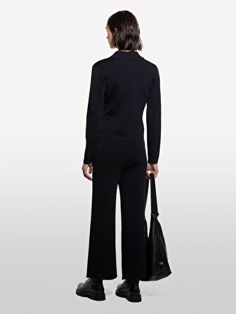 Viskoz Karışımlı 4 Düğmeli Çentikli Yaka Kruvaze Ceket Kadın Siyah Ceket - 324A112AM601Y