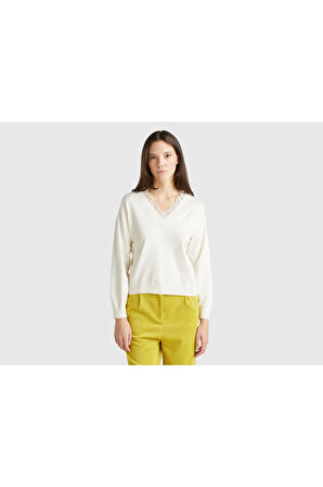 United Colors Of Benetton Kadın / Kız Beyaz Kazak (Model Kodu: 124A17Q3D402B )