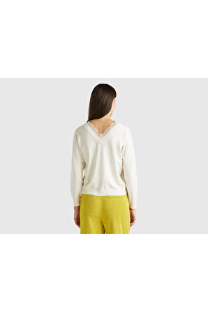 United Colors Of Benetton Kadın / Kız Beyaz Kazak (Model Kodu: 124A17Q3D402B )