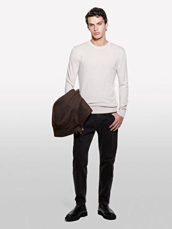 Kaşmir Karışımlı Bisiklet Yaka Kazak Erkek Krem Kazak - 324A102HS1B17