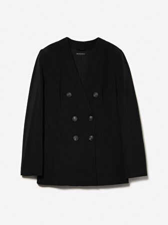 Astarlı Normal Kesim Yakasız Kruvaze Ceket Kadın Siyah Ceket - 324A2GJCLW028