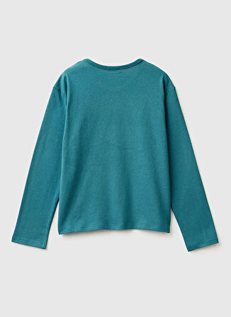 Benetton Payetli Su Yeşili Kız Çocuk T-Shirt 3ATNC10RG
