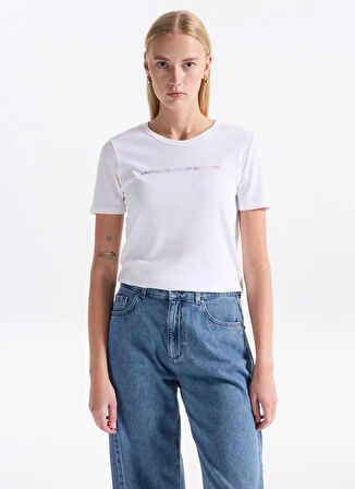 Benetton Bisiklet Yaka Çok Renkli Kadın T-Shirt 3GA2E16A2