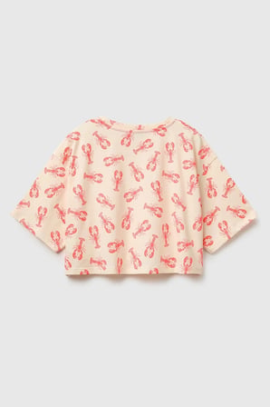 United Colors of Benetton Kız Çocuk Tamamı Baskı Detaylı Oversize Crop T-Shirt Turuncu 6-12 Yaş