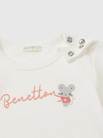 Benetton Bebek Önü Su Baskılı Sweatshırt 1-18 Ay Beyaz
