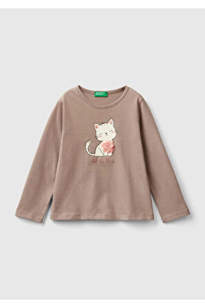 United Colors Of Benetton Kadın / Kız Gri Tişört (Model Kodu: 3I1Xg10Fg )